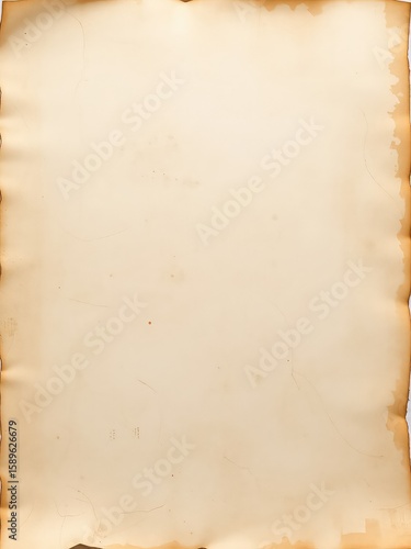 Aged paper sheet with stained edges and a vintage texture, ideal for backgrounds or aged document designs