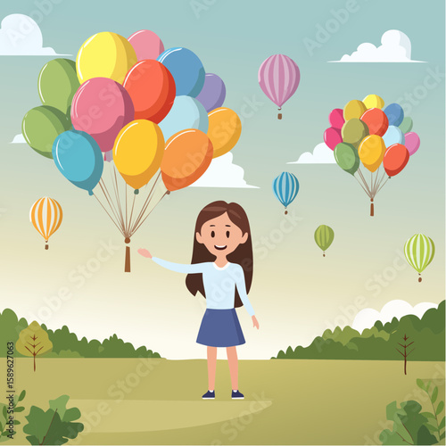 Happy teenage girl with colorful air balloons