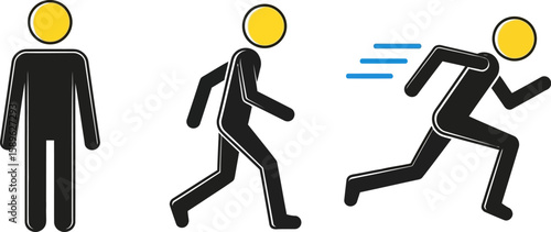 Stick figure animation sequence showing walking running and standing still
