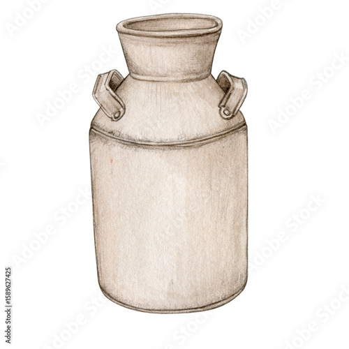 Watercolor hand drawn vintage milk can⁠
