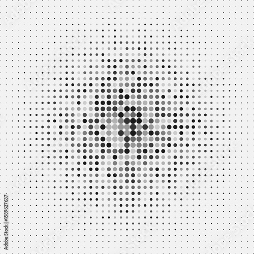 Abstract background with lots of small grey and black dots. Semitone with monotonous circles. Vector illustration.