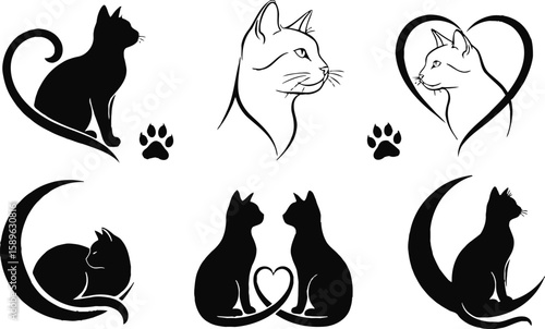 Cat logo designs vector collection for pet shop or veterinary clinic logo set