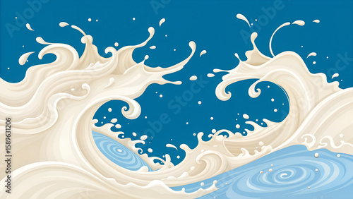 Abstract wave of milk on a blue background, modern vector illustration for design projects.