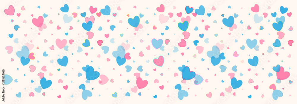 Festive background with abstract pink and blue hearts on a white ...