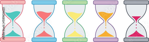 Colorful hourglasses sand timers collection time management concept design vector