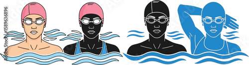 Swimmers diverse group swimming pool water sport swim team athlete illustration