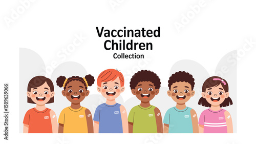 Vaccinated Children Collection: Diverse Kids with Bandages, Immunization, and Protection Against Diseases