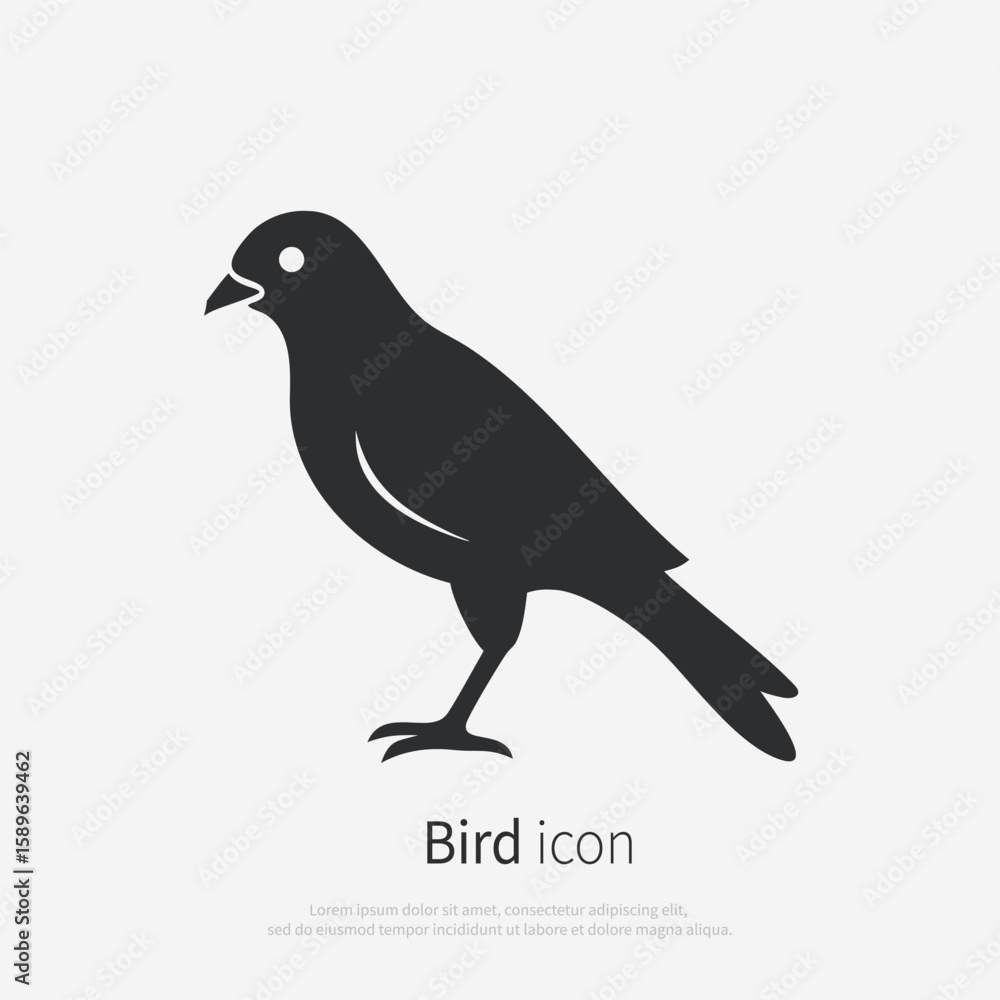 Fototapeta premium Сrow bird silhouette logo. Black icon bird standing isolated on white background. Vector illustration side view