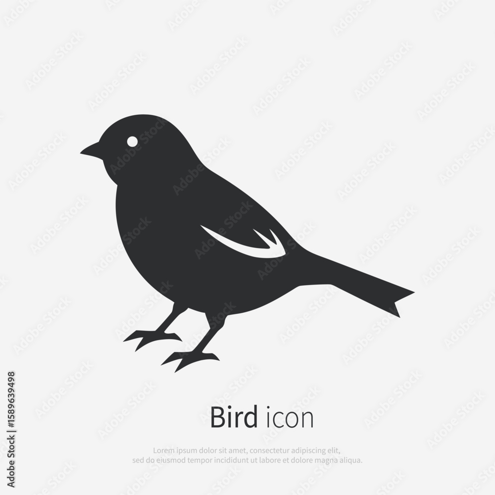 Fototapeta premium Sparrow bird silhouette logo. Black icon bird standing isolated on white background. Vector illustration side view