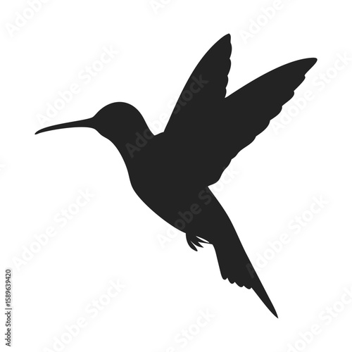 Hummingbird silhouette logo. Black icon small exotic bird colibri isolated on white background. Vector illustration side view
