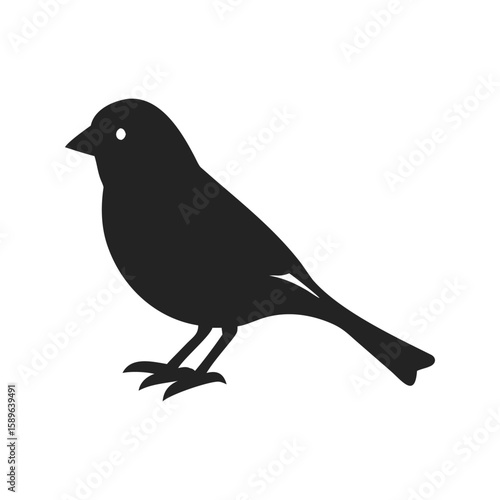Bird canary silhouette logo. Black icon bird standing isolated on white background. Vector illustration side view