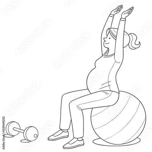 Pregnant Woman Exercising on Fitness Ball – Prenatal Yoga and Workout Illustration

