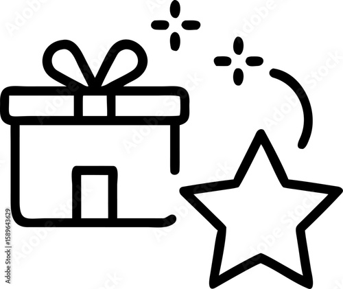 Loyalty and reward program outline icons with gift box and star
