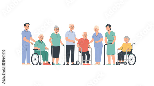 Healthcare Team Caring for Elderly Patients in a Nursing Home or Assisted Living Facility