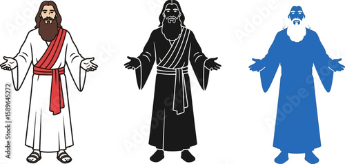 Jesus christ vector illustration set in color black and blue design graphic