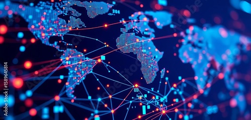 Global network data exchange visualized on a digital interface,  growth,   internet
