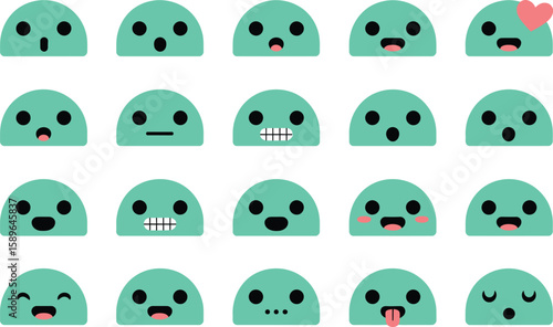 Collection of 20 Cute Green Emoticons with Various Expressions