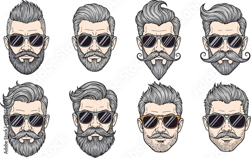 Different hairstyles and beards for men vector illustration cool haircuts