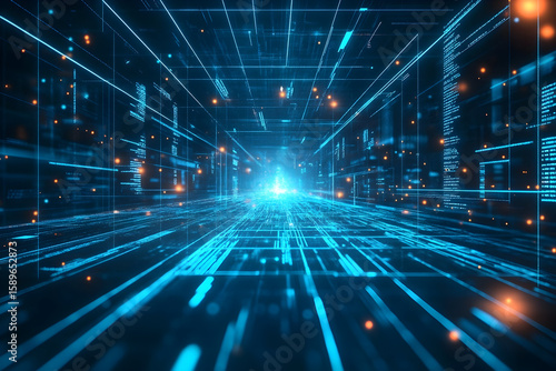 Wallpaper Mural Digital data stream tunnel with glowing network lines, technology background for innovation Torontodigital.ca