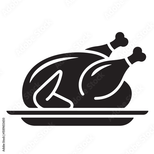 “Roasted Holiday Turkey Icon – Minimalist Festive Meal Graphic Illustration