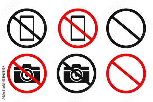 No photos, no phone or camera warning sign. prohibition on taking photos and videos. vector warning sign for print