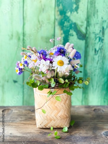 Wallpaper Mural Beautiful bouquet of wild flowers in a basket - floral summer greeting card - Happy Birthday Mothers day Card Torontodigital.ca