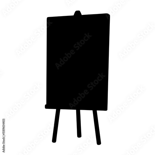 Black silhouette of a blank artist's easel standing on the floor