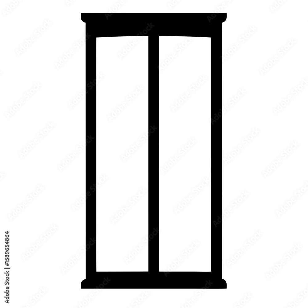 Stylized black and white illustration of a tall standing wardrobe furniture Stylized black and white illustration of a tall standing wardrobe furniture