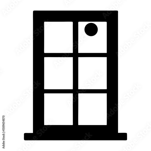 Stylized window illustration with a round object in the upper pane