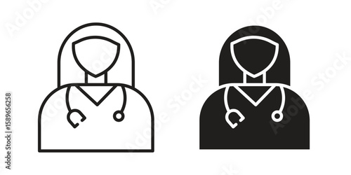 Woman Doctor icon vector illustration logo template in filled, outline