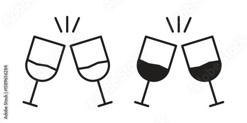 Wine toast icon vector illustration logo template in filled, outline