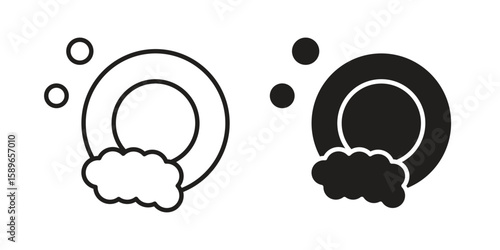 Washing dishes icon vector illustration logo template in filled, outline
