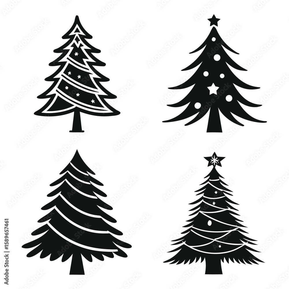 Obraz premium Black Christmas Tree Icons Vector Set Four Designs