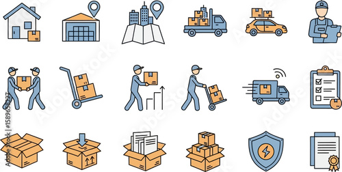 Moving and delivery services icons set transportation logistics distribution