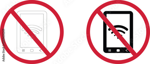 No Wi-Fi Mobile Phone Symbol – Prohibited Wireless Signal Icon, Vector Warning Sign