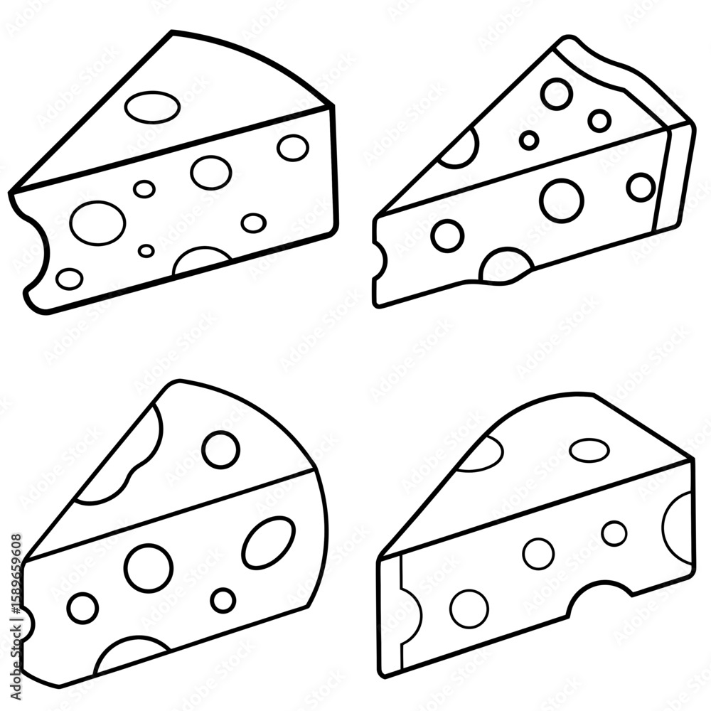 Obraz premium Cheese Coloring Page – Dairy Food Line Art Illustration for Kids and Adults