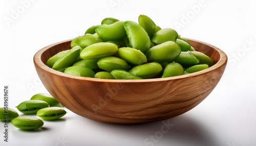 Wallpaper Mural a wooden bowl filled with glossy fresh green edamame beans  white background Torontodigital.ca