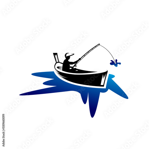Vector icon of a fisherman sitting fishing in a boat