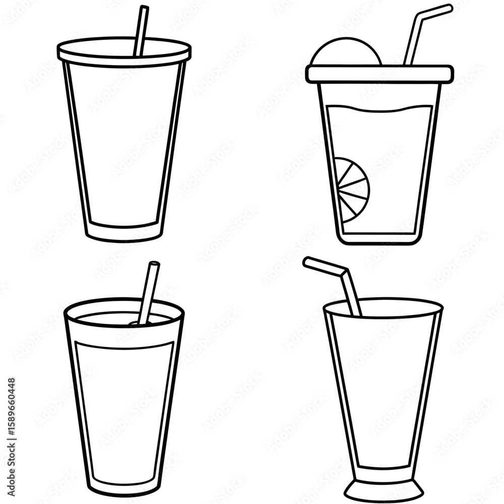 Obraz premium Drink in Glass Tumbler Coloring Page – Refreshing Beverage Line Art Illustration for Kids and Adults