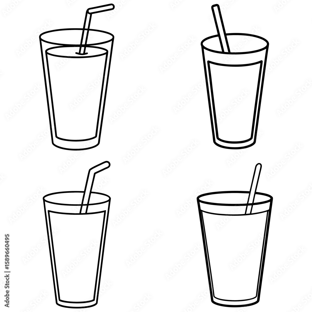 Obraz premium Drink in Glass Tumbler Coloring Page – Refreshing Beverage Line Art Illustration for Kids and Adults