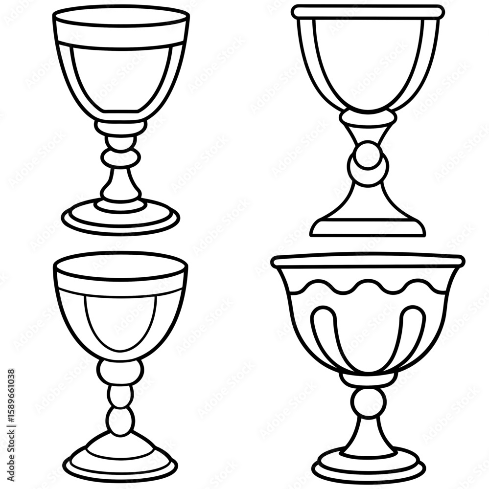 Obraz premium Goblet Coloring Page – Elegant Drinking Vessel Line Art Illustration for Kids and Adults