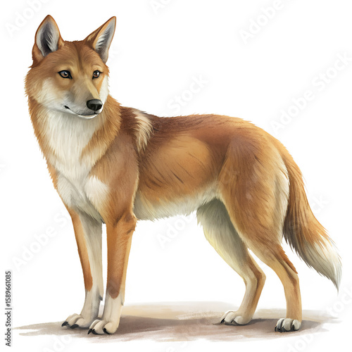 Realistic illustration of a graceful dingo animal showing majestic body posture with alert eyes