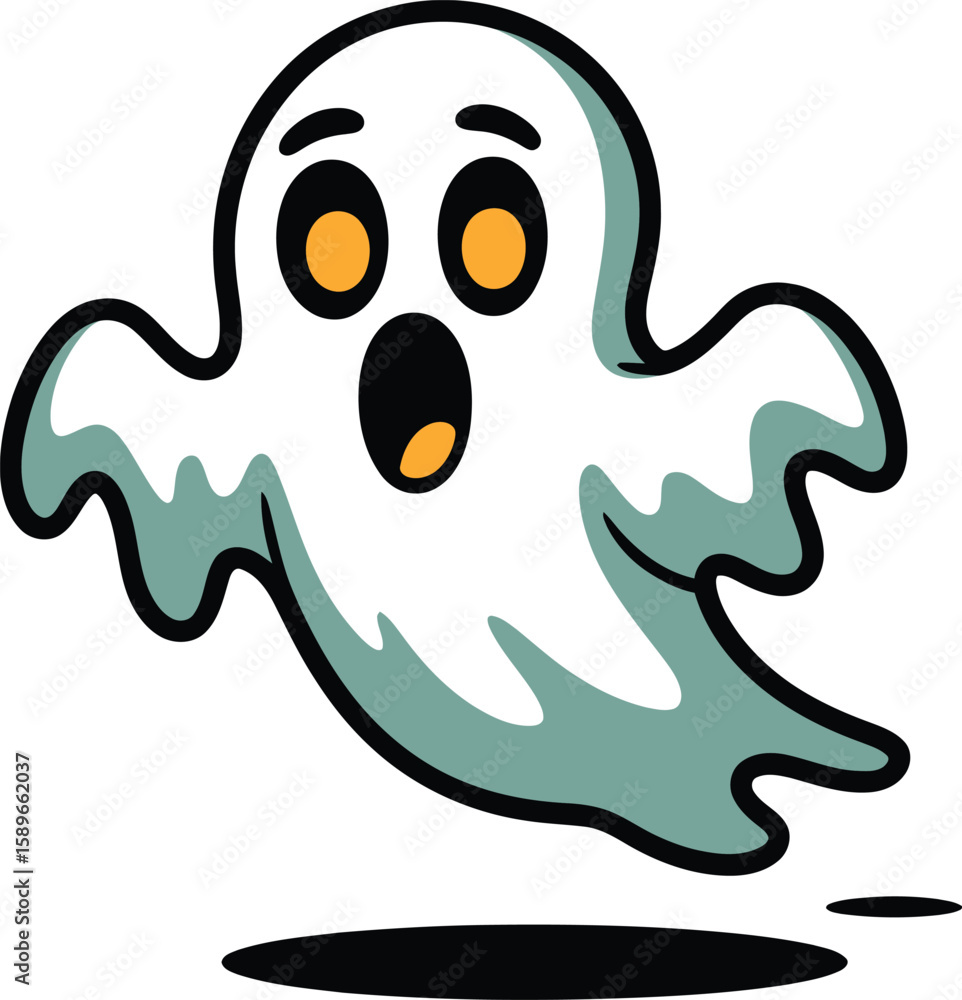 Fototapeta premium Cartoon Ghost Illustration with Open Mouth and Orange Eyes