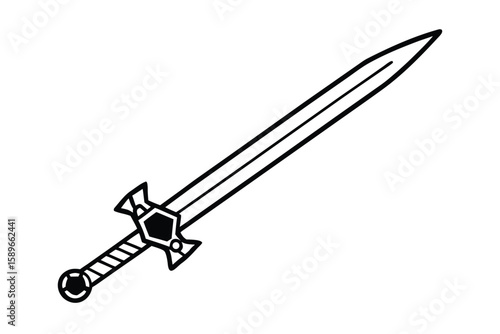 Cartoon Medieval Sword With Silver Blade And Ruby Hilt
