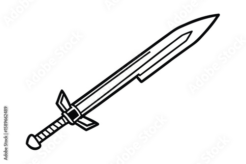 Cartoon Medieval Sword With Silver Blade And Ruby Hilt