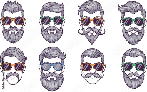 Hipster beard styles vector illustration for barbershop and fashion design