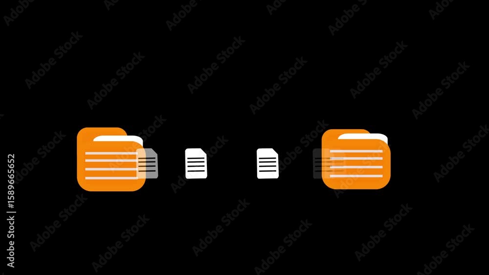 Two folders file transfer animation seamless loop. Suitable for business, data management, quick torrent of copying data from folder to folder on computer, transparent background footage