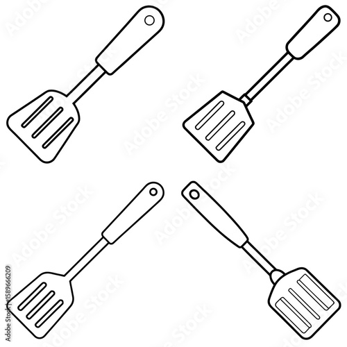Spatula Coloring Page – Kitchen Utensil Line Art Illustration for Kids and Adults