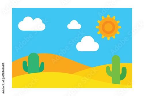 Cartoon Illustration Sunny Landscape Rolling Sand Dunes