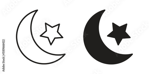 Moon and star icon vector illustration logo template in filled, outline